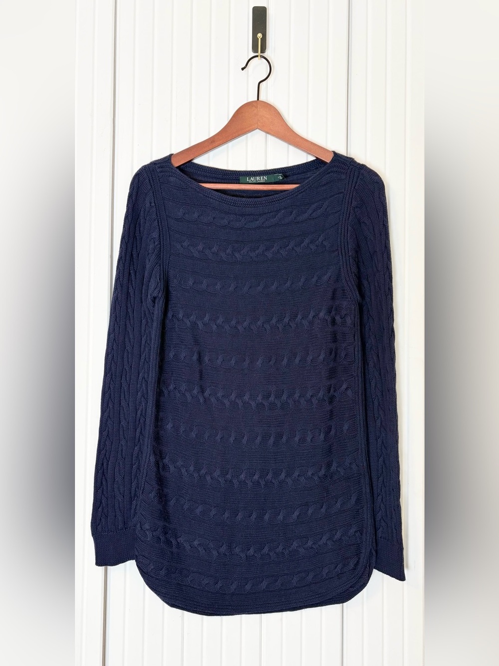 Lauren Ralph Lauren Boat Neck Cable Knit Sweater M Preppy Nautical Fisherman